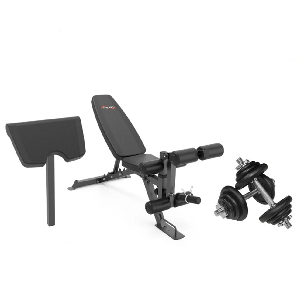 Exercise Bench FID Inc Leg Ext & Ham String Developer + 20 Kg D/Bell Set